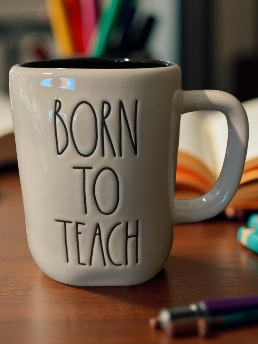 Rae Dunn Born To Teach Mug White Black Interior Teacher Gift Coffee Cup